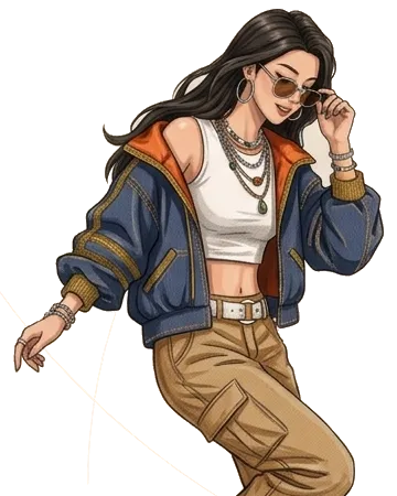 Illustrated woman in a denim jacket from the Fresco Suite teaser